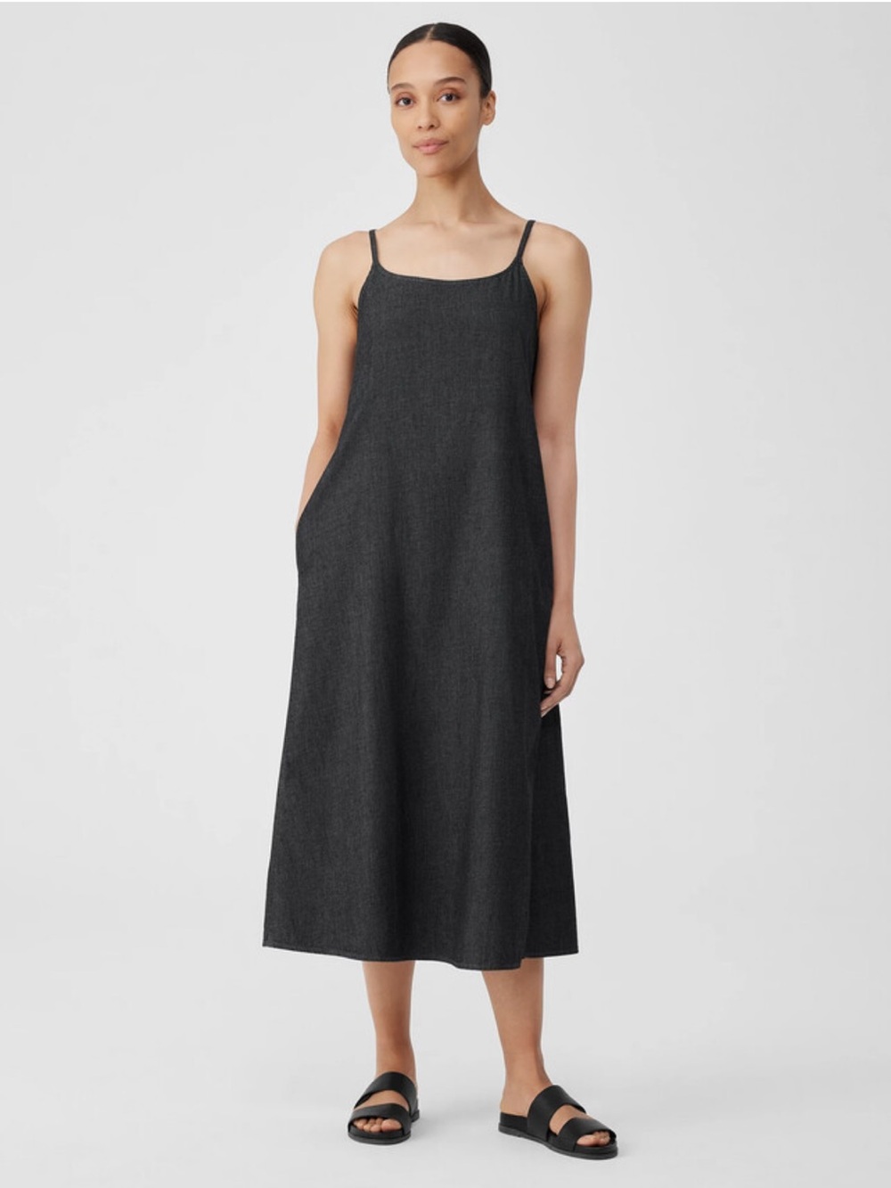 Eileen Fisher Charcoal Gray Midi Slip Dress